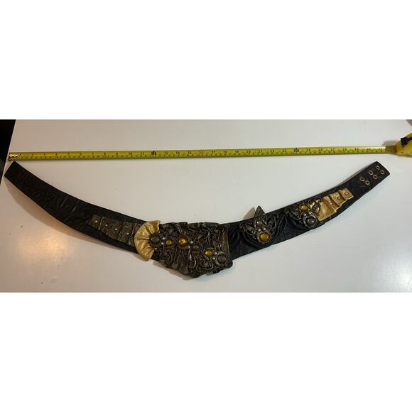 80s Nina Arjani Medium Leatherock Belt Rhinestones & Pearls Leather - Picture 3 of 10